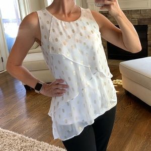 WHITE HOUSE BLACK MARKET XS Sleeveless Asymmetrical Blouse Top Gold Career